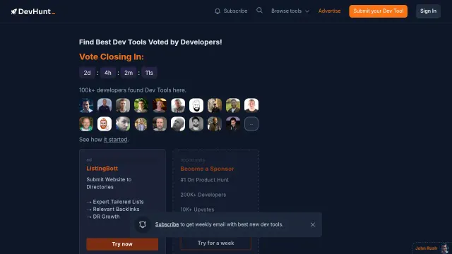 Screenshot of DevHunt